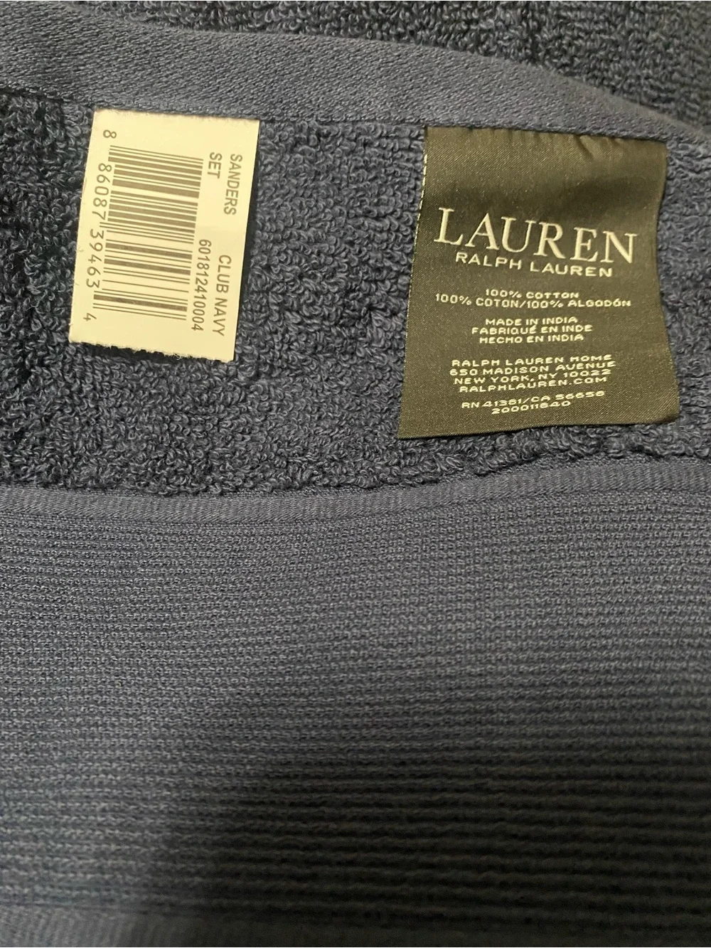 Lauren Ralph Lauren Sanders Club Navy 3 Pc Bath Towel, Hand Towel & Washcloth
